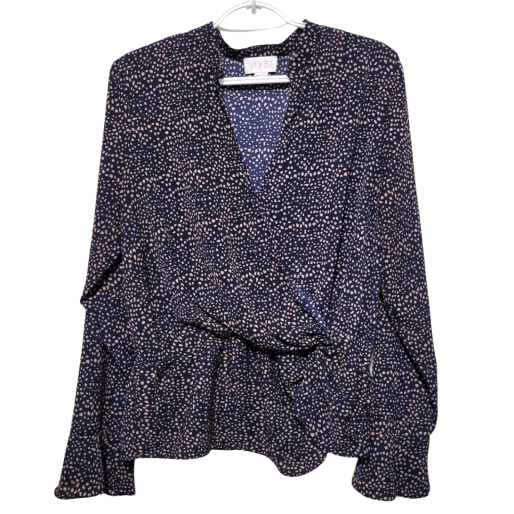 VIXBE Navy and Tan Women's Top Large